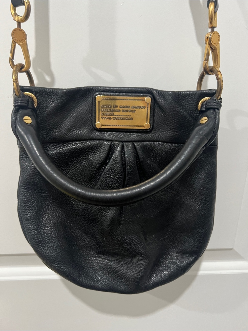 Vintage Marc Jacobs Black Leather Shoulder Bag with Gold Hardware